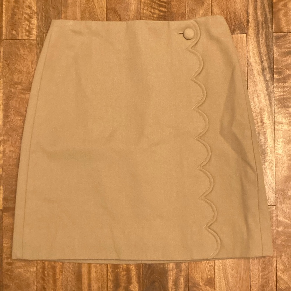 J. Crew tan scalloped edge wool skirt from spring 2017, size 2T